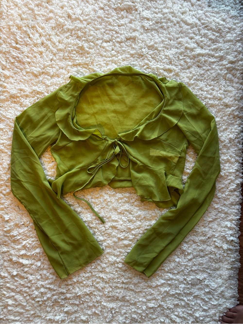 Lightweight Olive Green Tie-Front Long Sleeve Top